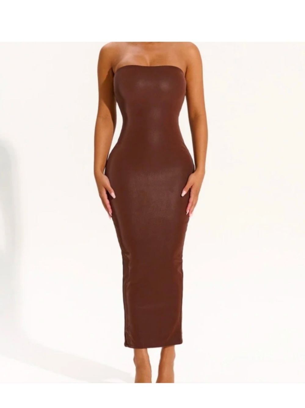 naked wardrobe LIQUID SUEDE MIDI TUBE DRESS/ XS